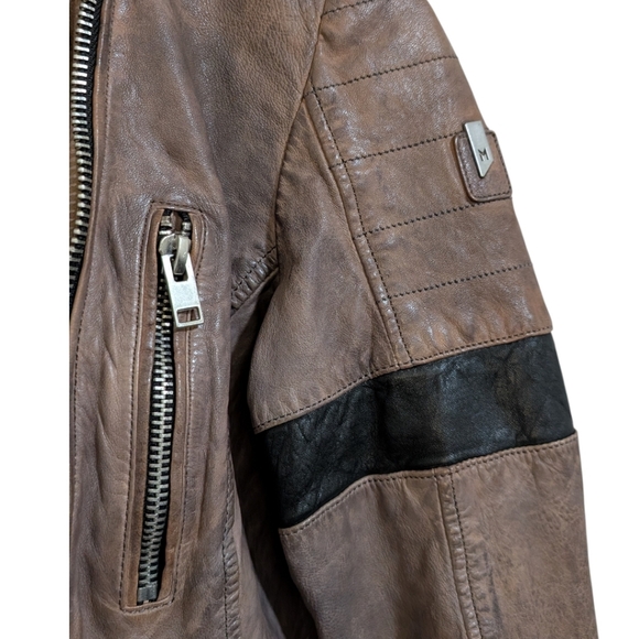 Mauritius "Megyn" Hooded Lambskin Leather Moto Jacket - Brown Size 8 Slim Fit - Picture 5 of 11